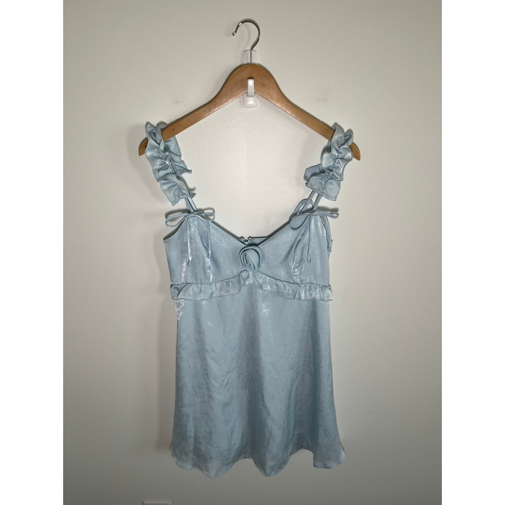 Babydoll Coquette‎ Dainty Womens Mini Dress Blue XS Wedding Guest Ruffle Rosette